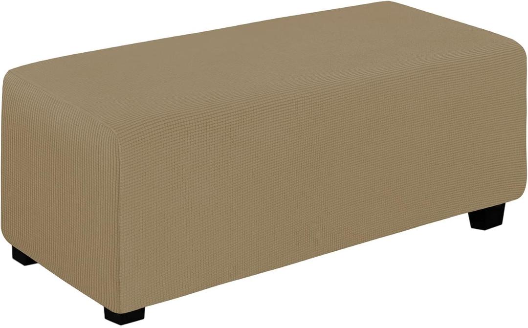 Easy-Going Stretch Ottoman Cover Folding Storage Stool Furniture Protector Soft Rectangle slipcover with Elastic Bottom(Ottoman X-Large,Tan)