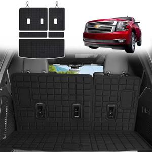 Cargo Mat with Backrest Protection for 2021-2024 2026 Chevy Chevrolet Tahoe/GMC YukonNot XL,TPE All Weather Protection Cargo Liner with Velcro Rear Seats Backrest car Accessories-Black