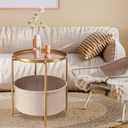 danpinera Round Side Table with Fabric Storage Basket, Pack of 2, Metal Side Table Small Bedside Table Nightstand with Removable Tray Top for Living Room, Bedroom, Nursery, Laundry, Gold
