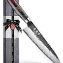 Japanese Chef Knife, 8 Inch Hand Forged Kitchen Knives with VG10 Core, Professional Gyuto Knife for Home & Restaurant, Sanmai Chefs Knives with Ergonomic Red Handle, Cooking Gifts for Men Women