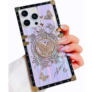Compatible with iPhone 14 Pro Max Phone Case Butterfly Design,Cute Bling Rhinestones Sparkle Kickstand Case for Women Girls Protective 14 Pro Max Case(Purple)