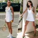 FKEEP Tennis Dress with Shorts Womens V Neck Athletic Workout Golf Dress Casual Sleeveless Colorblock Dress(WhiteG,Medium)