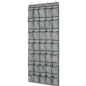35-Pocket Over The Door Shoe Organizer - Mesh Pockets Shoe Holder Rack With 4 Metal Hooks (grey1)