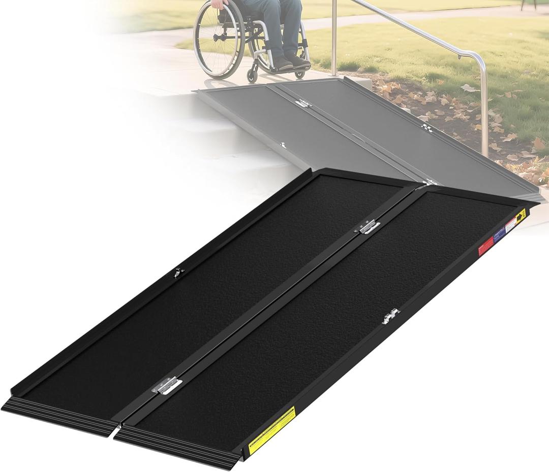 5FT Portable Wheelchair Ramp with Quick-Lock, Black Seamless Non-Slip Aluminum Folding Handicap Ramp,Threshold Ramp for Doorways, Wheel Chair Ramp for Home Steps (5FT(Using height 5-15'')