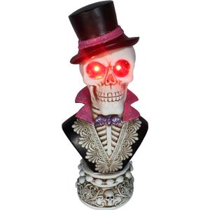 16.5" Halloween Skull Head Decor Statue, Decoration Home Decoration Party Decoration, Skeleton Collection Statue, Halloween Statues, Resin, Mr. Skeleton