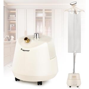Standing Garment Steamer with Ironing Pad, 1500W Steamer for Clothes, 3L Tank, 70-Min Continuous Steam, 40s Fast Heating, Adjustable Height, Drain Port Design, Universal Wheels, White