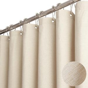 BTTN Fabric Shower Curtain, Linen Textured Heavy Duty Polyester Cloth Shower Curtain Set with 12 Plastic Hooks, Hotel Luxury Waterproof Decorative Shower Curtains for Bathroom - 72"x72" - Beige/Cream