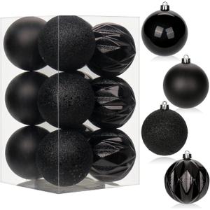 12PCS 3.15" Christmas Ball Ornaments Shatterproof Black Christmas Tree Decorations Xmas Tree Balls Halloween Ornaments Dcor