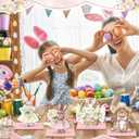 Leinuosen 8 Pcs Spring Easter Bunny Wooden Signs Pink Floral Bunnies Wood Table Decor with Base Spring Rabbit Tiered Tray Easter Decorations for Home Party Desk Mantel Tabletop Centerpiece