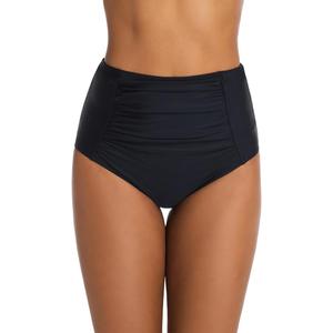 Micosuza Women's Ruched Swim Bottom Tummy Control High Waist Swim Brief (12, Black)