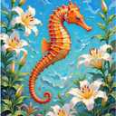 EnLvYY Seahorse Paint by Numbers for Adults, DIY Acrylic Painting Kit for Beginners, Colorful Seahorse with Lily Flowers Wall Art, Gift for Ocean Lovers and Nature Enthusiasts,16X20IN Framed