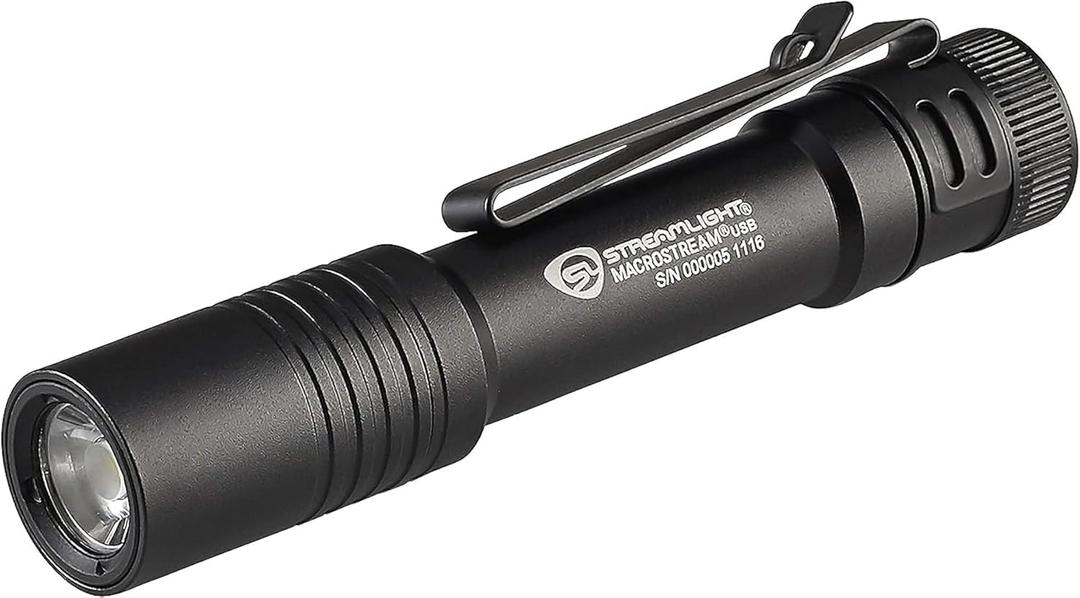 Streamlight 66320 MacroStream USB 500-Lumen 2000-Candela Rechargeable EDC Compact LED Flashlight with USB Cable, Black