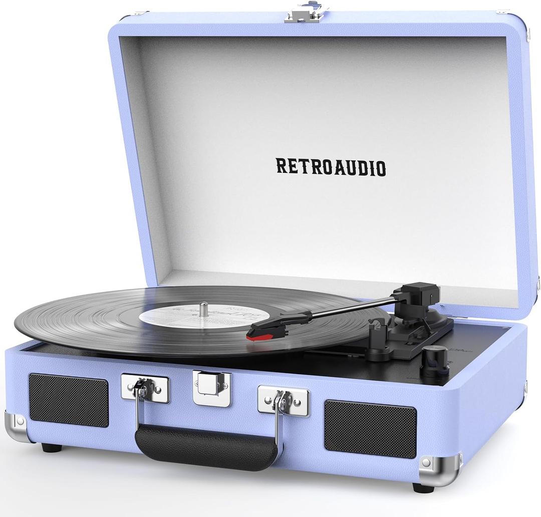 Vinyl Record Player 3-Speed Bluetooth Portable Suitcase Belt-Driven Record Player with 2 Built-in Stereo Speakers Vinyl Vintage Turntable Phonograph Records Player with RCA Line Out, AUX Out