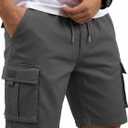 COOFANDY Mens Cargo Cotton Twill Cargo Shorts Drawstring Stretch Elastic Waist Casual Work Short with 5 Pockets (Gray, XL)