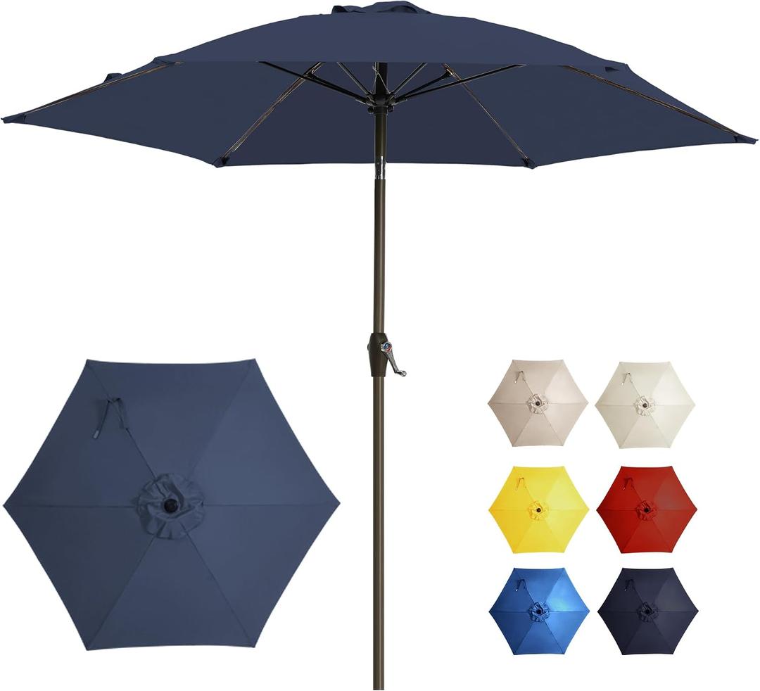 7.5FT Large Outdoor Patio Umbrella with Crank & Tilt - Durable Market Umbrella for Outdoor Patio with 6 Fiberglass Ribs for Poolside,Deck,Yard,Garden
