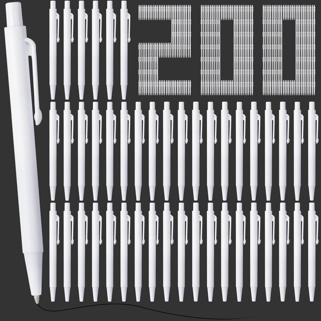 Geyoga 200 Pcs White 4'' Mini Pens Bulk 0.7 mm Fine Point Small Retractable Black Ink Ballpoint Pens with Clip for Notebook School Office