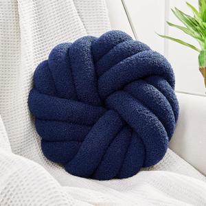 Uvvyui Knot Pillows, 14 Inch Decorative Throw Pillows Round Pillows Cushion, Soft Handmade Knotted Ball Pillow Plush Cushion Home Decor for Bed Couch Living Room (Navy, 14 Inch)