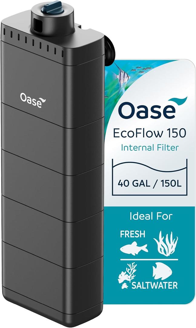 OASE EcoFlow 150 Internal Aquarium Filter, For Freshwater and Saltwater Tanks Up to 40 Gallons, Quiet, Customizable Water Flow, Multi-Stage Filtration
