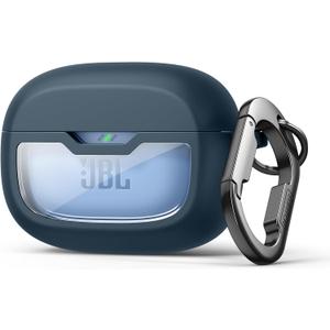 SURITCH Case Cover for JBL Vibe Beam/JBL Vibe Beam 2/ JBL Vibe 200TWS Earbuds, Shockproof Magnetic Protective Headphone Cover, Rugged Bumper Case with Carabiner & Cleaning Kit & Removal Tool, Navy