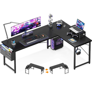 ODK L Shaped Desk, 66" Computer Corner Desk, Gaming Desk, Home Office Writing Desk with Monitor Shelf, Space-Saving Workstation Desk, Modern Simple Wooden Table, Easy to Assemble, Black