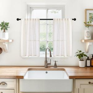 YoungsTex Linen Cafe Curtains 24 Inches Long - Small Half Drapes Semi Sheer with Rod Pocket Back Tab Rustic Natural for Bathroom Kitchen Windows Over Sink, 2 Panels, 29 X 24 Inch (Ivory White)
