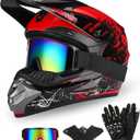Full Face Dirt Bike Helmet DOT Certified - Complete Adult ATV Helmet Kit with Goggles, Gloves & Mask, Adjustable Visor, Quick Release (Black, S)