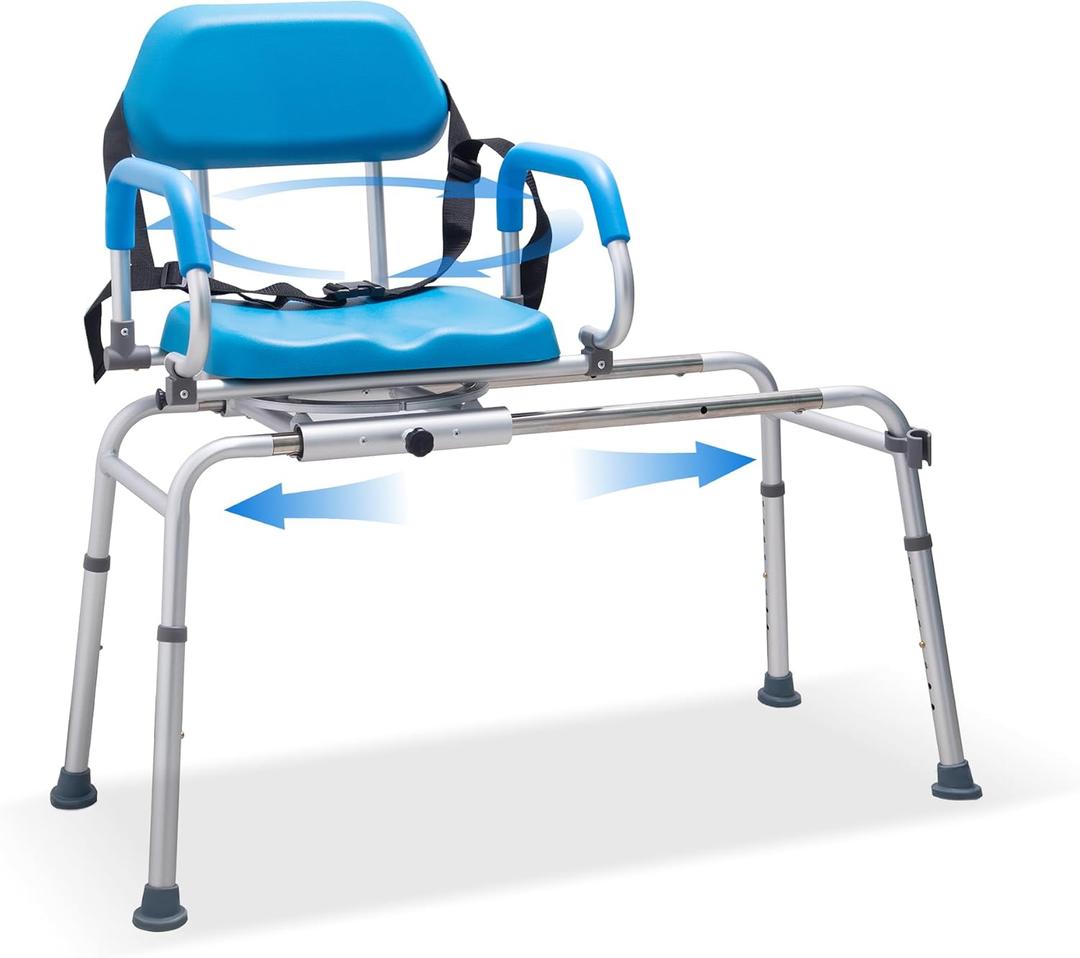 PIDOSO FSA/HSA Eligible Sliding Shower Chair with Swivel Seat, Rotating Tub Transfer Bench Shower Bench with Padded Seat and Backrest for Elderly and Disabled