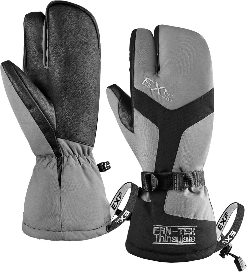 Waterproof Winter 3-Finger Ski Gloves Warm Insulated Snow Mittens for Cold Weather Snowboard Snowmobile (Medium, Grey)