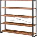 HCHQHS Bookshelf, 5-Tier Industrial Bookcase, Rustic Open Book Shelf, Freestanding Tall Bookshelves with Metal Frame