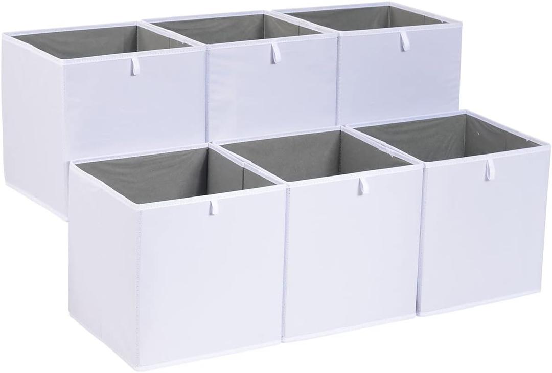 Amazon Basics Collapsible Closet Organizer Cube Storage Bins, Space-Saving Storage Baskets for Shelves, White, 10.5x10.5x11", 6-Pack