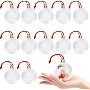 Clear Plastic Discs Ornaments 3 Inch Clear Christmas Ornaments Balls 12 Pack Plastic Christmas Ball Ornaments for DIY Crafts, Flat Fillable Hanging Photo Ornament Bauble Gift for Mom Dad Friends Kids