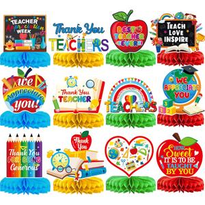 12Pcs Teacher Appreciation Table Decorations Honeycomb Centerpieces Thank You Teachers Table Centerpieces Teacher Appreciation Decorations for Teachers Day Party Decorations