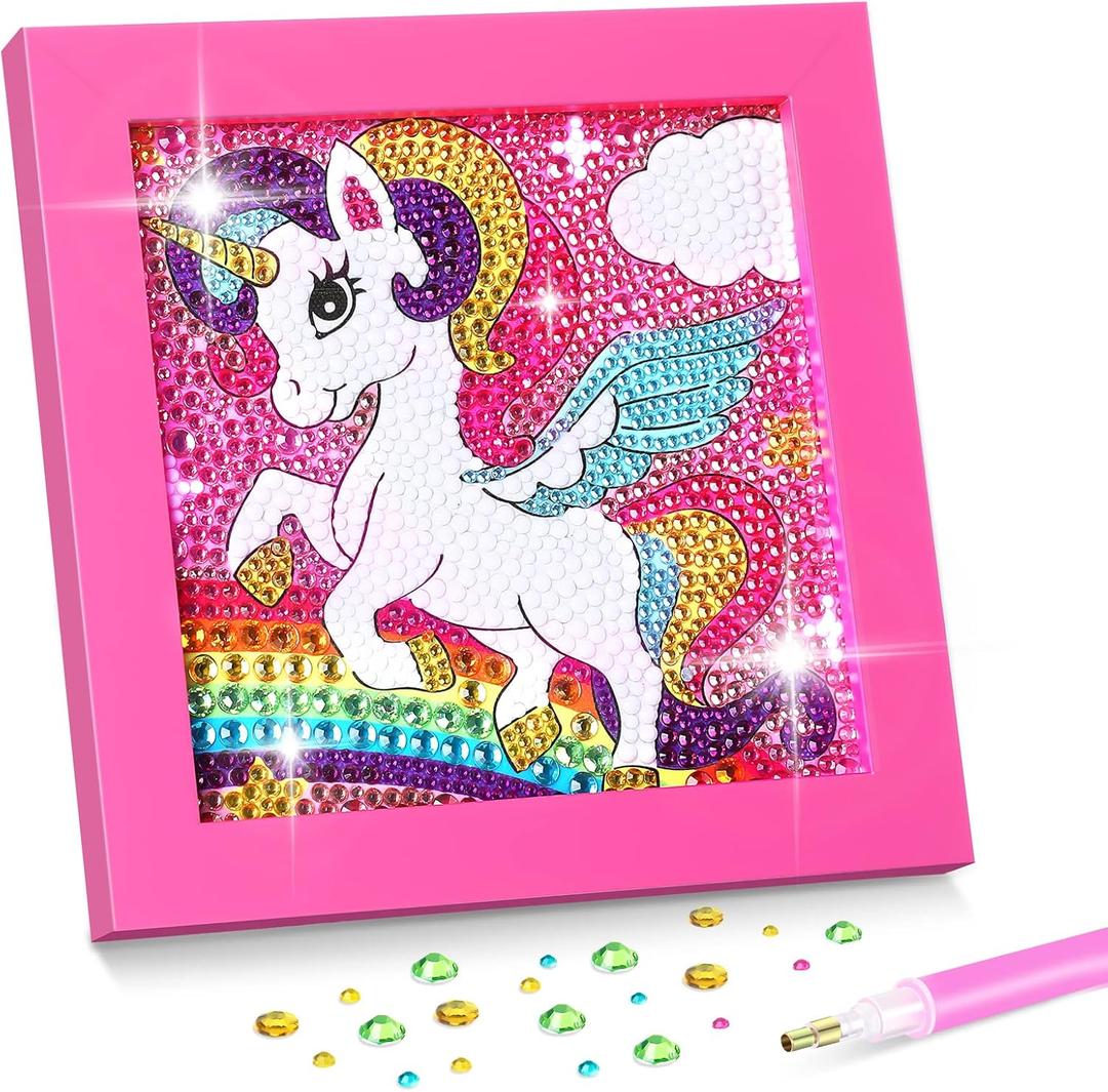 SATINIOR Diamond Gem Kits with Frame for Kids 5D Cute Unicorn Party Favors Diamond Art Crafts DIY 5D Painting Art Kits for Christmas Girls Boys 6 8 10 12 Birthday Embroidery Gifts Party Decorations