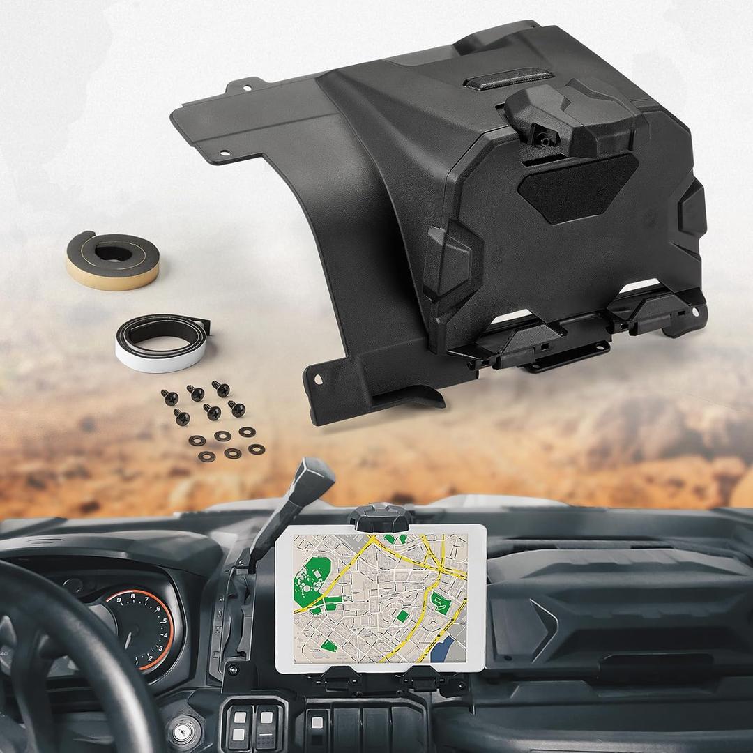KEMIMOTO Electronic Device Holder with Storage Integrated, Phone Holder Tablet Mount Dashboard Storage Box, NOT Fit Defrost Heat Ventilation System, Compatible with Can-Am Defender 2016-2022
