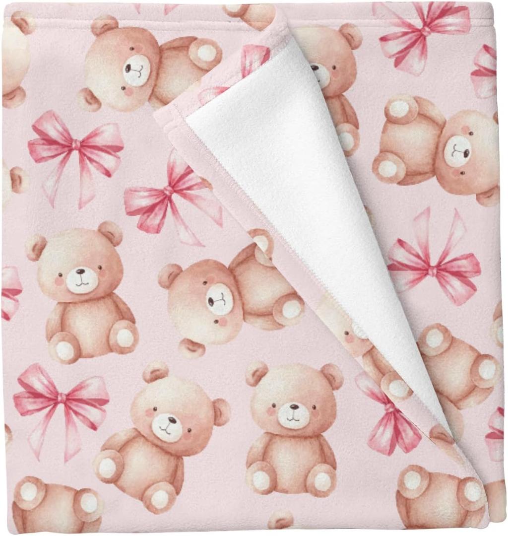 Cute Bears Pink Blue Bows Baby Blankets for Boys Girls Pastel Bears Boho Bows Swaddle Receiving Blanket Watercolor Animlas Soft Swaddling Wrap for Unisex Newborn 30x40in
