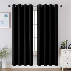 CUCRAF Black Blackout Curtains 72 Inches Long, Thermal Insulated Noise Reducing Grommet Window Drapes for Bedroom & Living Room(52x72 Inch, 2 Panels)