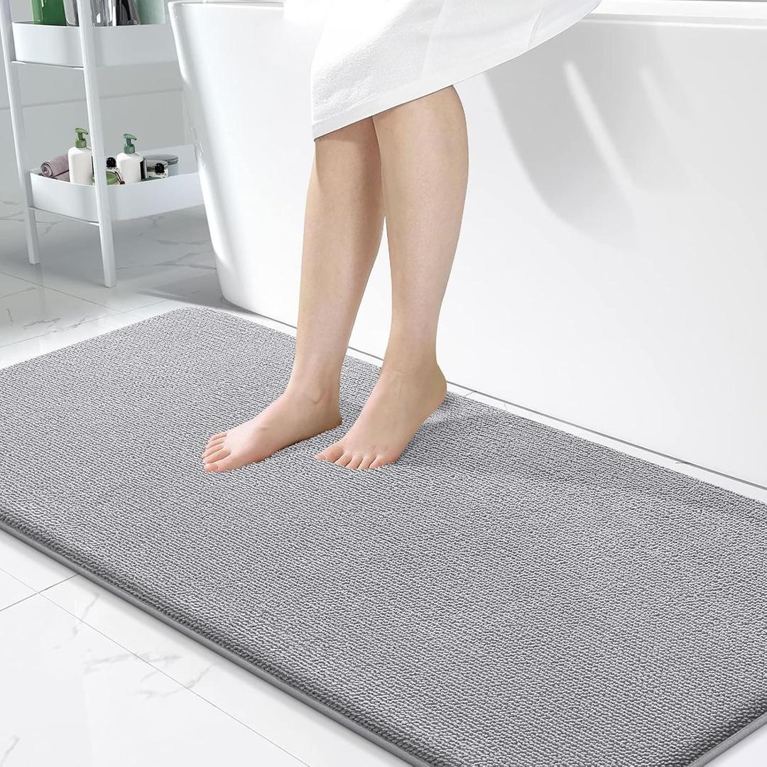 OLANLY Thick Memory Foam Bathroom Runner Rugs 47x24, Extra Soft Absorbent Long Bath Rug, Quick Dry Bath Mats, Non-Slip, Machine Washable Mat for Bathroom, Tub and Shower, Home Decor Accessories, Grey