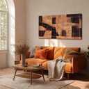 LEVERUP Geometric Block Wall Artwork Gold Canvas Wall Pictures Modern Abstract Wall Decor for Living Room Office Hotel 20×40 Inch Hallway Decorations