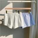 MakeMeChic Women's 2 Pack Linen Shorts Striped Gingham Summer Beach Pajama Boxer Shorts (Blue, L)