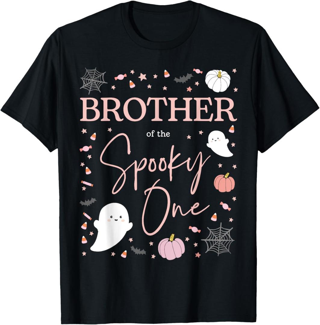 Brother of the Spooky One Girl First Birthday Pink Halloween T-Shirt, Size L