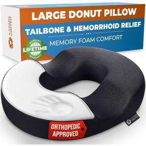 5 STARS UNITED Donut Pillow Hemorrhoid Tailbone Cushion  Large Cushion for Pain Relief  Coccyx, Prostate, Sciatica, Pelvic Floor, Pressure Sores, Pregnancy, Postpartum Recovery, Black