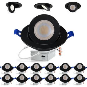 Adetu Recessed Lighting 6 inch, 360+90 Adjustable Directional 6 inch 5CCT Gimbal Black Led Recessed Lighting, 2700K-5000K Dimmable Retrofit Eyeball Can Recessed Lights with Jbox, ETBlack-10 Pack
