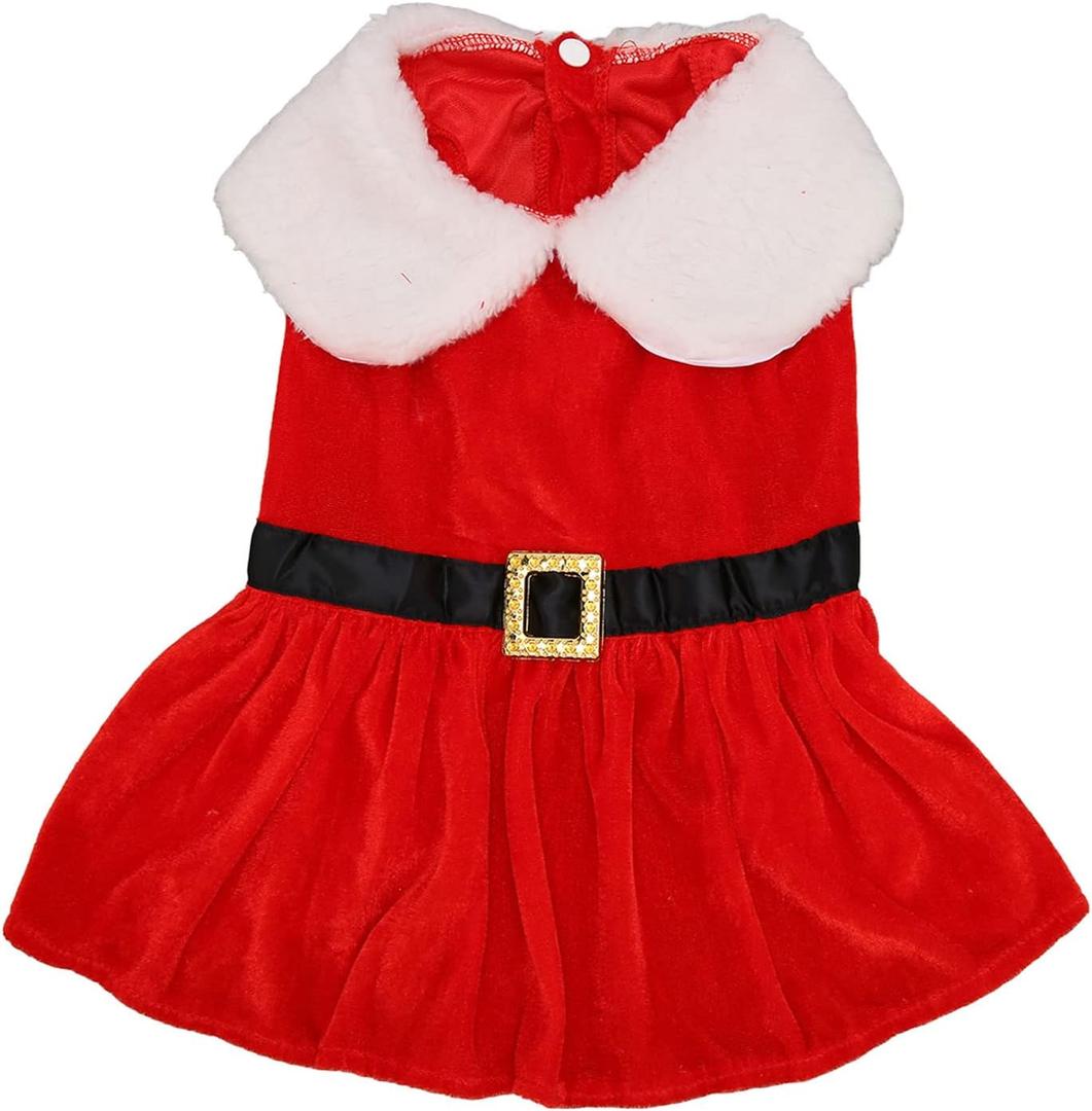 Christmas Dog Dress, Santa Claus Pet Clothes Velvet Skirt, Christmas Outfit Thermal Holiday Girl Puppy Costume, Xmas Holiday Apparel Cute Girl Clothing Red Dresses for Dogs Cats(L)