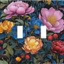 3 x Decorative Light Switch Plate Covers Big Yellow Pink Flowers Blue Red Floral Green Leaf 2 Gang Wall Plate Double Toggle Switch Cover Plate Electric Dual Device Electrical Faceplate