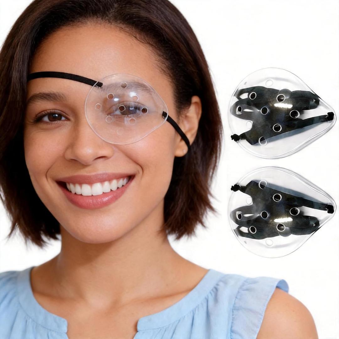 AMZVIO 2pcs Eye Shield After Cataract Surgery, Hard Protective Eye Patch for Sleeping,with Adjustable Strap, Breathable Ventilated Eye Covering for Cataract Recovery(Black), One Size