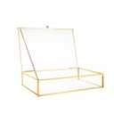 Feyarl Gold Glass Jewelry Trinket Box 5 x 7 Photo Cards Shadow Lidded Box Organizer Collection Display Case Decorative Keepsake Box for Home Deco (8.66 x 5.9 x 1.96inch)