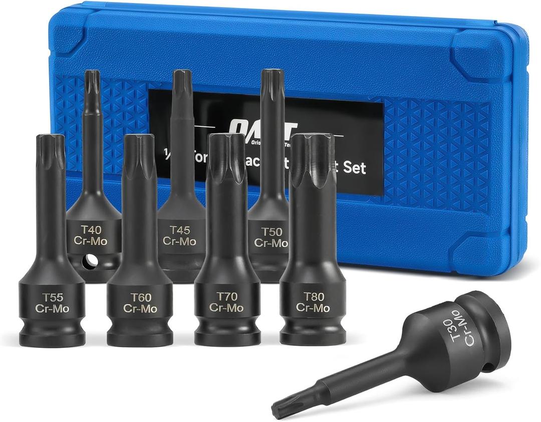 Orion Motor Tech Torx Bit Socket Set, 8pc 1/2" Drive Impact Torx Bit Socket Set T30 T40 T45 T50 T55 T60 T70 & T80 Sockets, Cr-Mo Steel Torx Impact Socket Set for Fastener Replacement with Carry Case