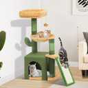 YITAHOME 37in Tall Cactus Cat Tree Tower with Self-Grooming Brush, Cute Cat Climbing Tower for Indoor Cats with Cat Condo, Plush Platform, Hammock, Sisal Scratching Posts, Dangling Ball