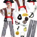 Gorkonpy Pirate Costume Kids Toddler Boys Pirate Costume with Hat and Accessories (8-10 Years)