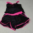 Women 2 Piece Tankini Swimsuit with Pockets Boy Shorts Modest Bathing Suit Tummy Control Tank Top (Large, Black Pink)